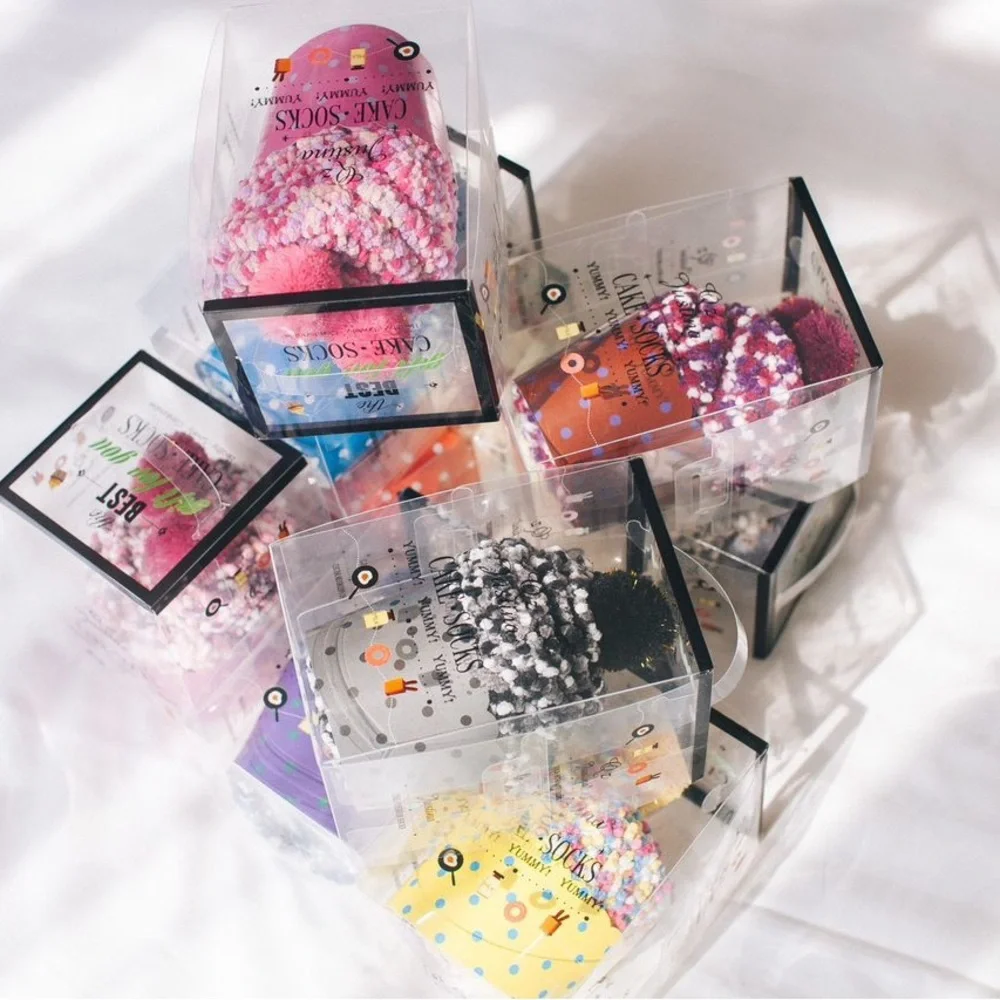 Confetti Cupcake Socks with Pom Poms in Box